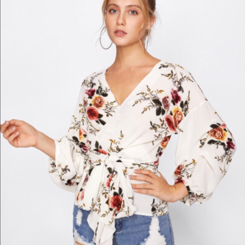Floral wrap blouse NWOT